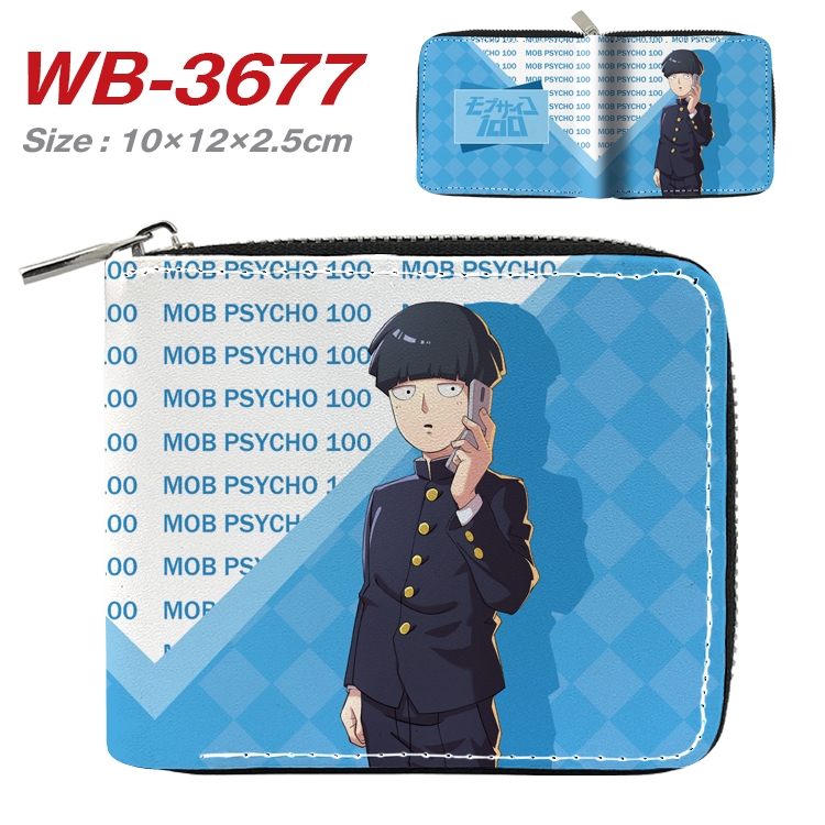 Mob Psycho 100 Anime full color pu all-inclusive zipper short wallet 10X12X2.5CM WB-3677A