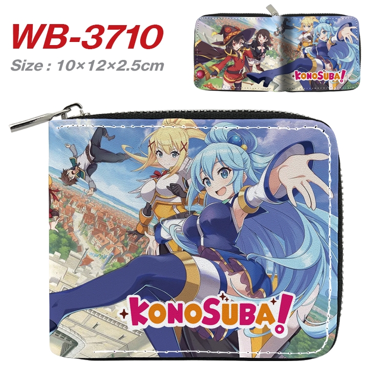 Blessings for a better world Anime full color pu all-inclusive zipper short wallet 10X12X2.5CM WB-3710A