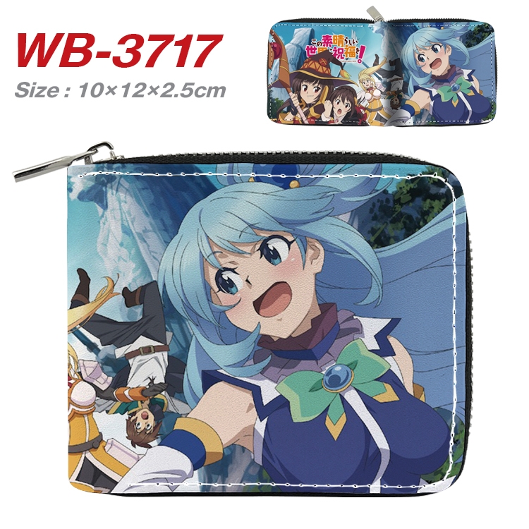 Blessings for a better world Anime full color pu all-inclusive zipper short wallet 10X12X2.5CM WB-3717A