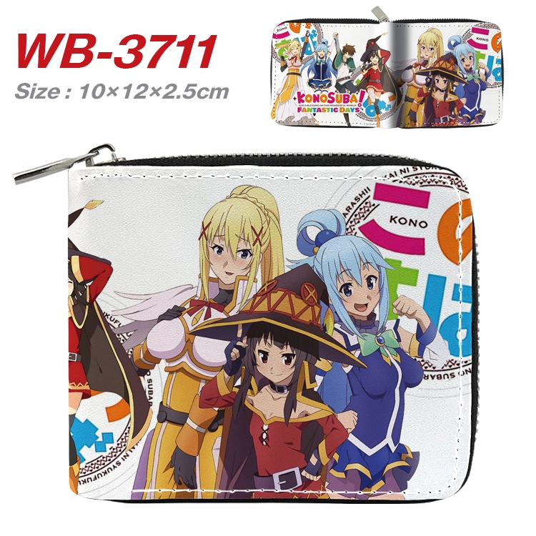 Blessings for a better world Anime full color pu all-inclusive zipper short wallet 10X12X2.5CM WB-3711A