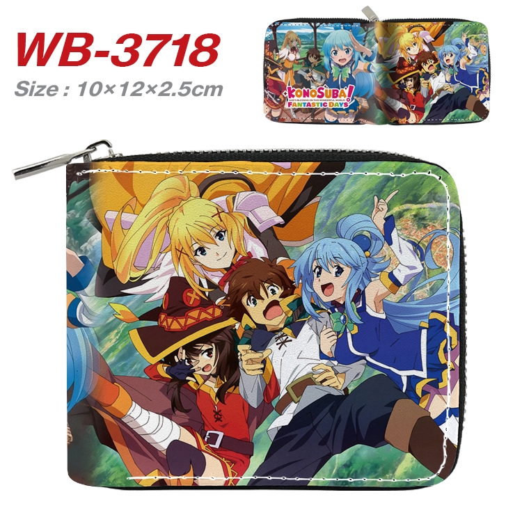 Blessings for a better world Anime full color pu all-inclusive zipper short wallet 10X12X2.5CM WB-3718A