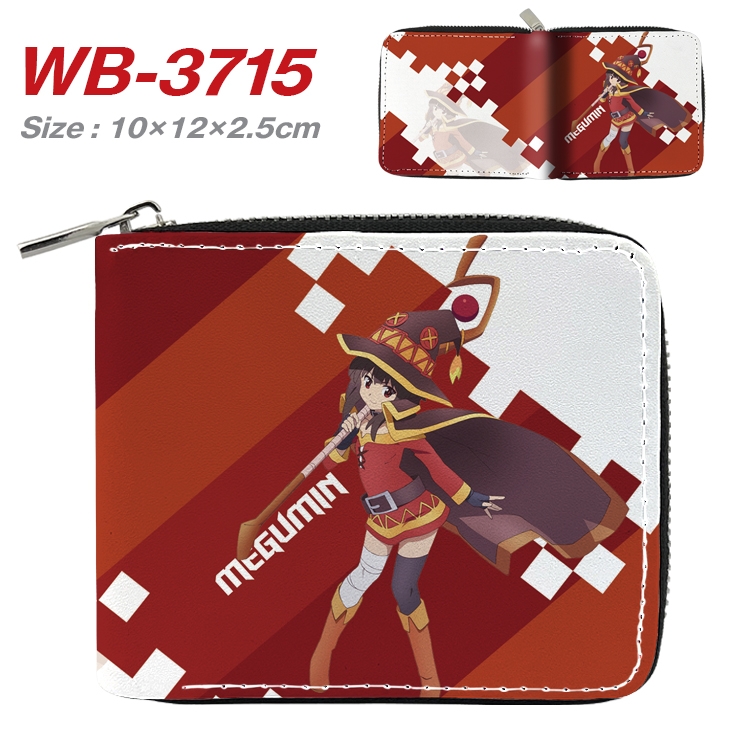 Blessings for a better world Anime full color pu all-inclusive zipper short wallet 10X12X2.5CM WB-3715A