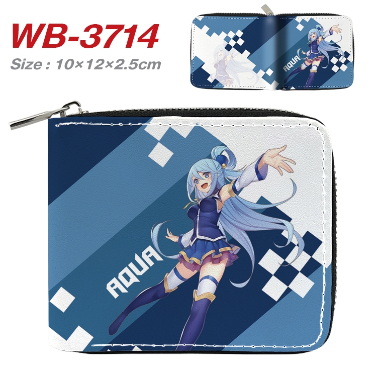 Blessings for a better world Anime full color pu all-inclusive zipper short wallet 10X12X2.5CM WB-3714A