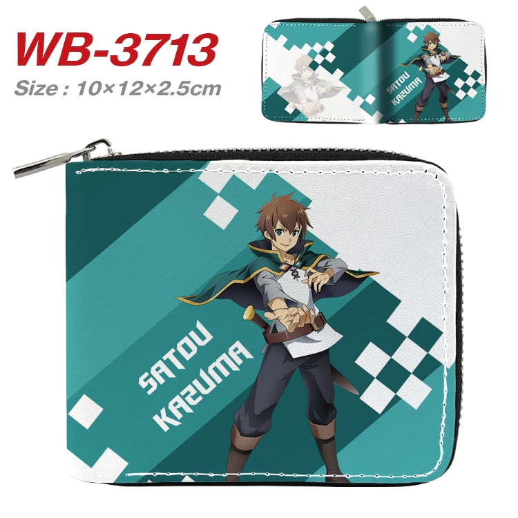 Blessings for a better world Anime full color pu all-inclusive zipper short wallet 10X12X2.5CM WB-3713A