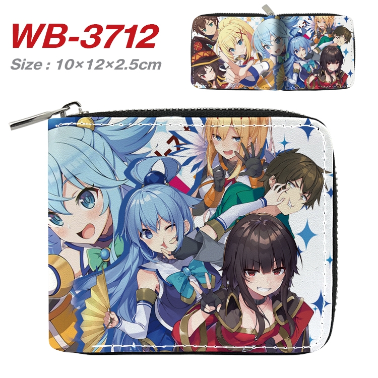 Blessings for a better world Anime full color pu all-inclusive zipper short wallet 10X12X2.5CM WB-3712A