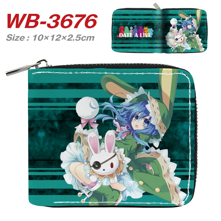 Date-A-Live Anime full color pu all-inclusive zipper short wallet 10X12X2.5CM WB-3676A