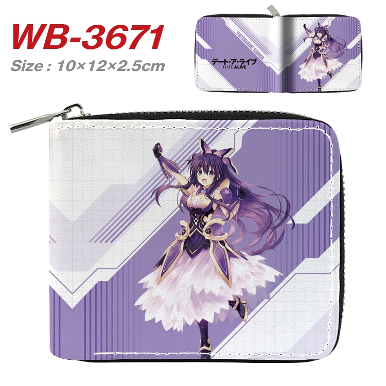 Date-A-Live Anime full color pu all-inclusive zipper short wallet 10X12X2.5CM WB-3671A