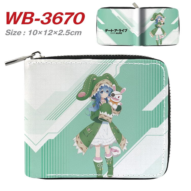 Date-A-Live Anime full color pu all-inclusive zipper short wallet 10X12X2.5CM WB-3670A