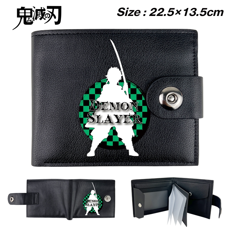 Demon Slayer Kimets Anime Leather Magnetic Buckle Two-fold Card Holder Wallet 22.5X13.5CM 