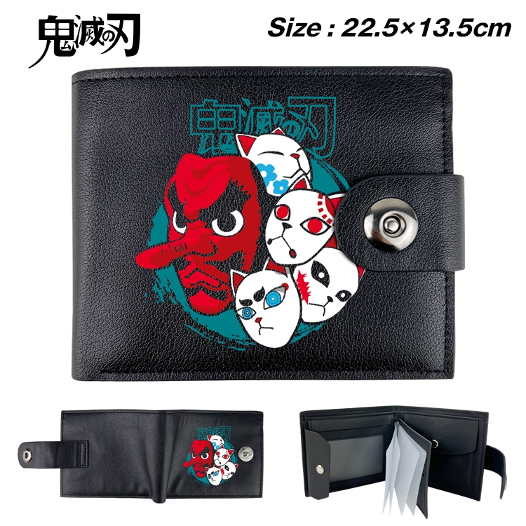 Demon Slayer Kimets Anime Leather Magnetic Buckle Two-fold Card Holder Wallet 22.5X13.5CM 