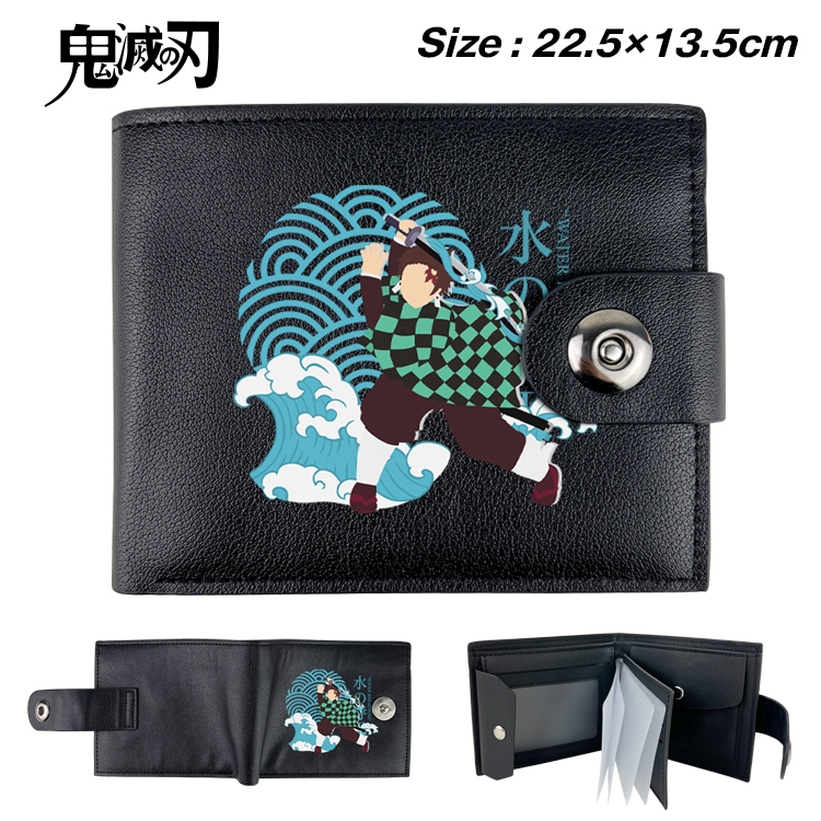 Demon Slayer Kimets Anime Leather Magnetic Buckle Two-fold Card Holder Wallet 22.5X13.5CM 