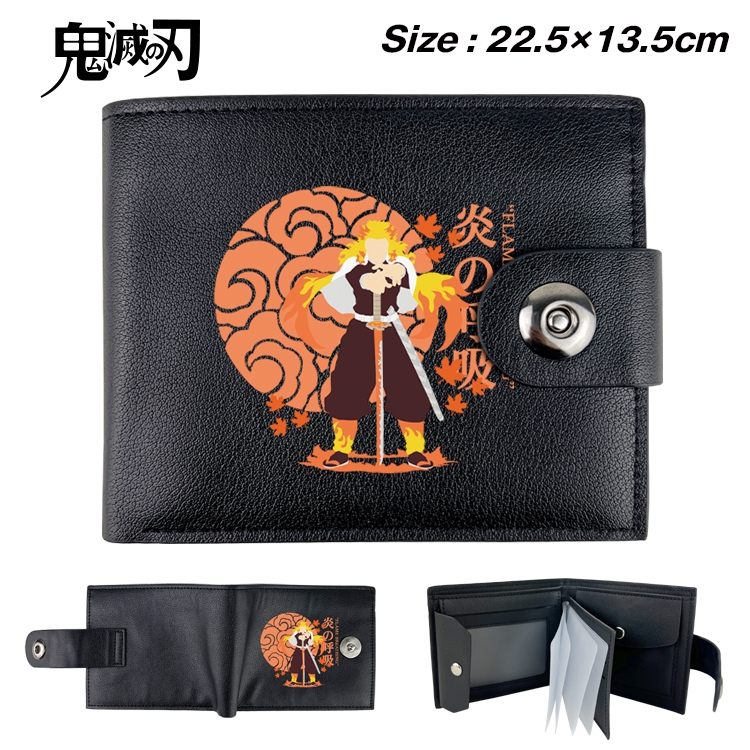 Demon Slayer Kimets Anime Leather Magnetic Buckle Two-fold Card Holder Wallet 22.5X13.5CM 