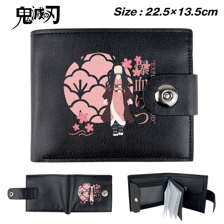 Demon Slayer Kimets Anime Leather Magnetic Buckle Two-fold Card Holder Wallet 22.5X13.5CM 