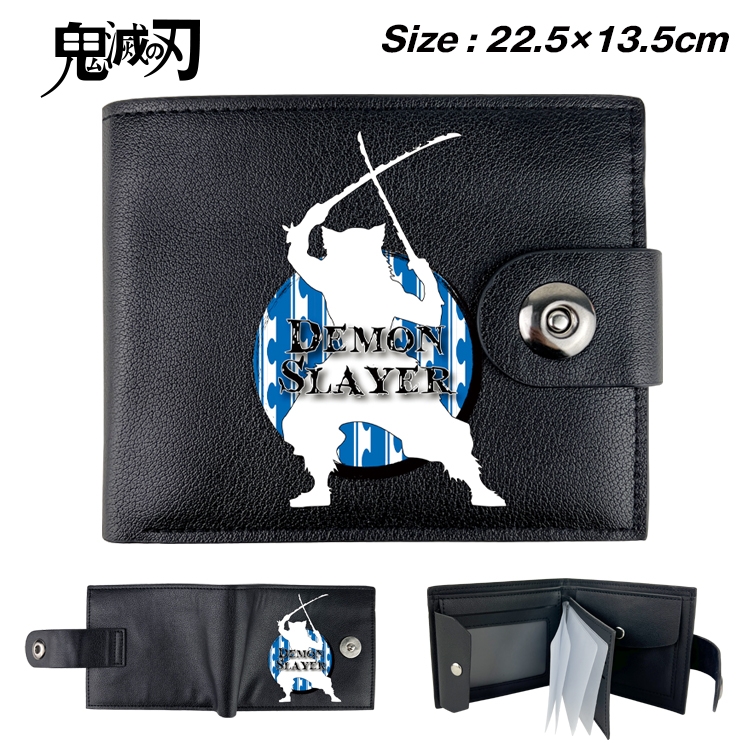 Demon Slayer Kimets Anime Leather Magnetic Buckle Two-fold Card Holder Wallet 22.5X13.5CM 