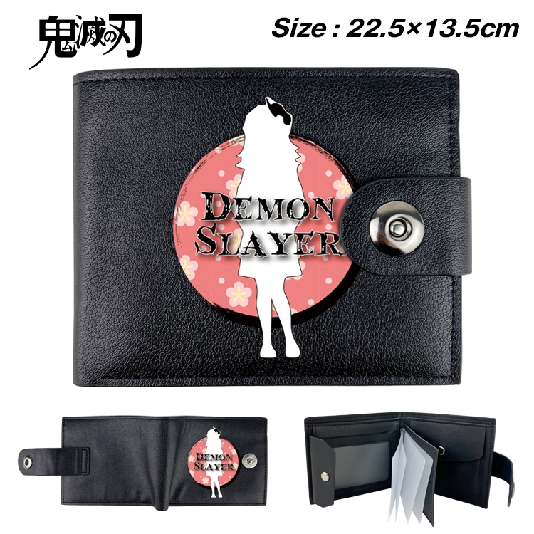 Demon Slayer Kimets Anime Leather Magnetic Buckle Two-fold Card Holder Wallet 22.5X13.5CM 