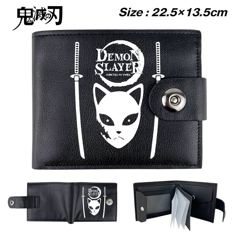 Demon Slayer Kimets Anime Leather Magnetic Buckle Two-fold Card Holder Wallet 22.5X13.5CM 