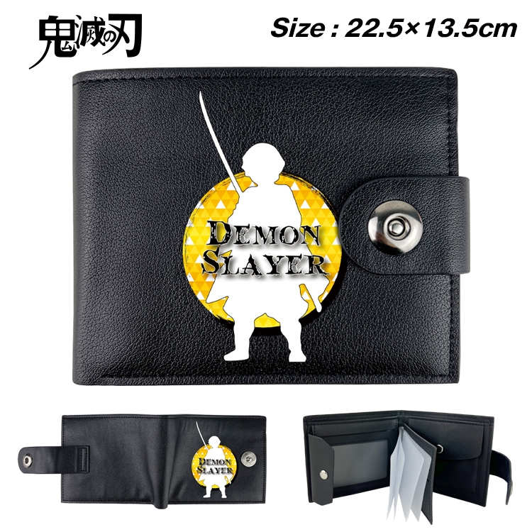 Demon Slayer Kimets Anime Leather Magnetic Buckle Two-fold Card Holder Wallet 22.5X13.5CM 