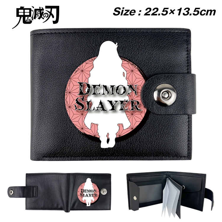 Demon Slayer Kimets Anime Leather Magnetic Buckle Two-fold Card Holder Wallet 22.5X13.5CM