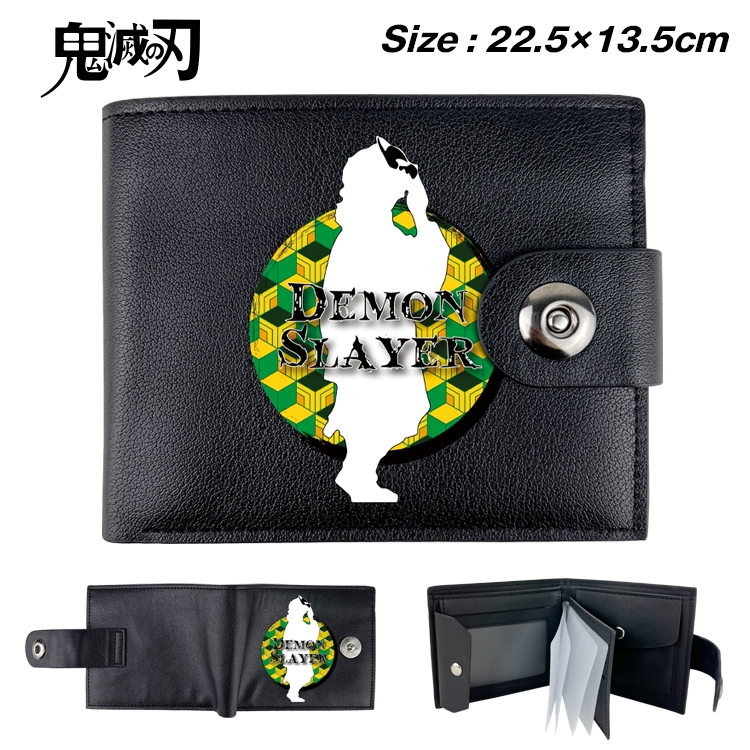 Demon Slayer Kimets Anime Leather Magnetic Buckle Two-fold Card Holder Wallet 22.5X13.5CM 