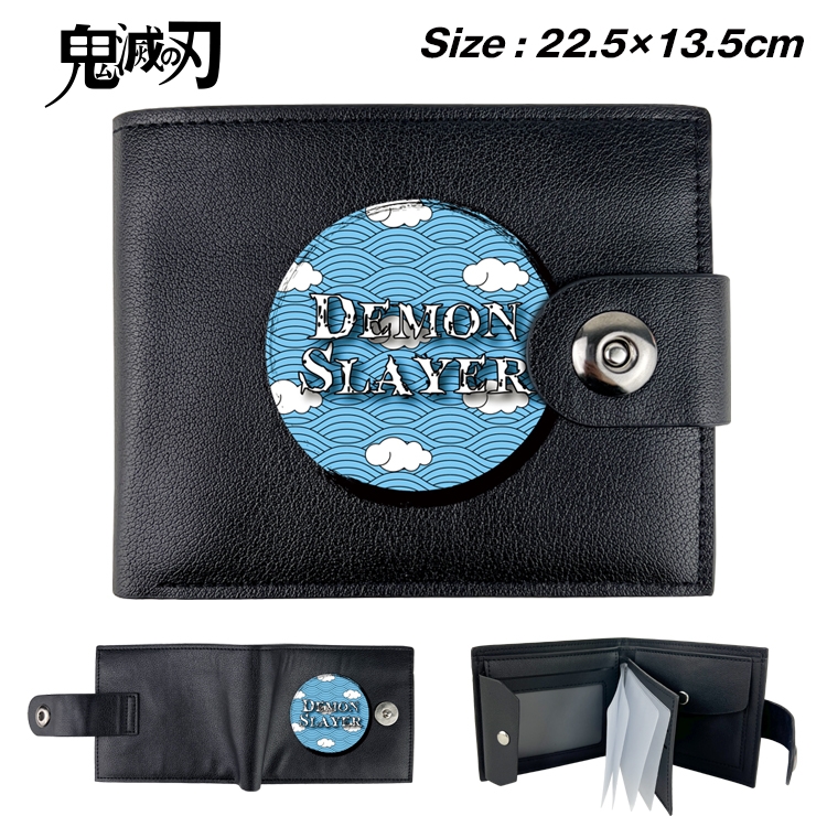 Demon Slayer Kimets Anime Leather Magnetic Buckle Two-fold Card Holder Wallet 22.5X13.5CM 