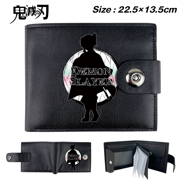 Demon Slayer Kimets Anime Leather Magnetic Buckle Two-fold Card Holder Wallet 22.5X13.5CM 