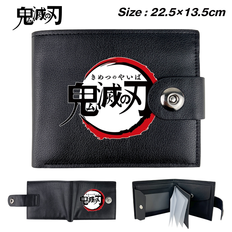 Demon Slayer Kimets Anime Leather Magnetic Buckle Two-fold Card Holder Wallet 22.5X13.5CM 