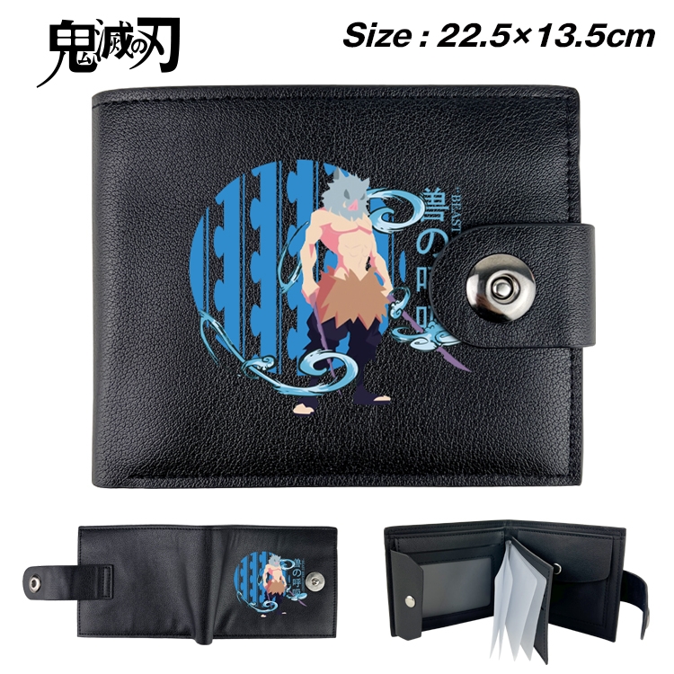 Demon Slayer Kimets Anime Leather Magnetic Buckle Two-fold Card Holder Wallet 22.5X13.5CM 