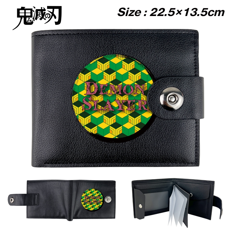 Demon Slayer Kimets Anime Leather Magnetic Buckle Two-fold Card Holder Wallet 22.5X13.5CM 