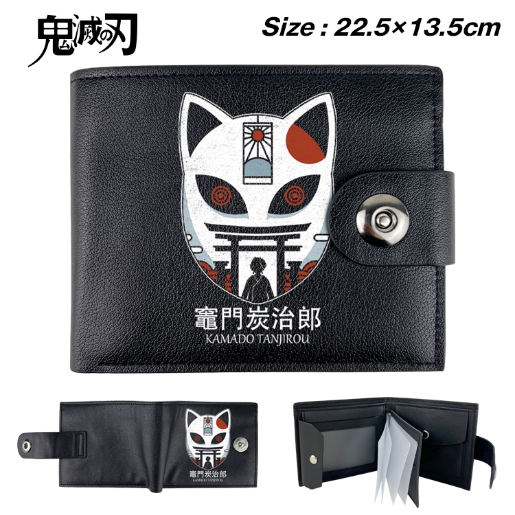 Demon Slayer Kimets Anime Leather Magnetic Buckle Two-fold Card Holder Wallet 22.5X13.5CM 