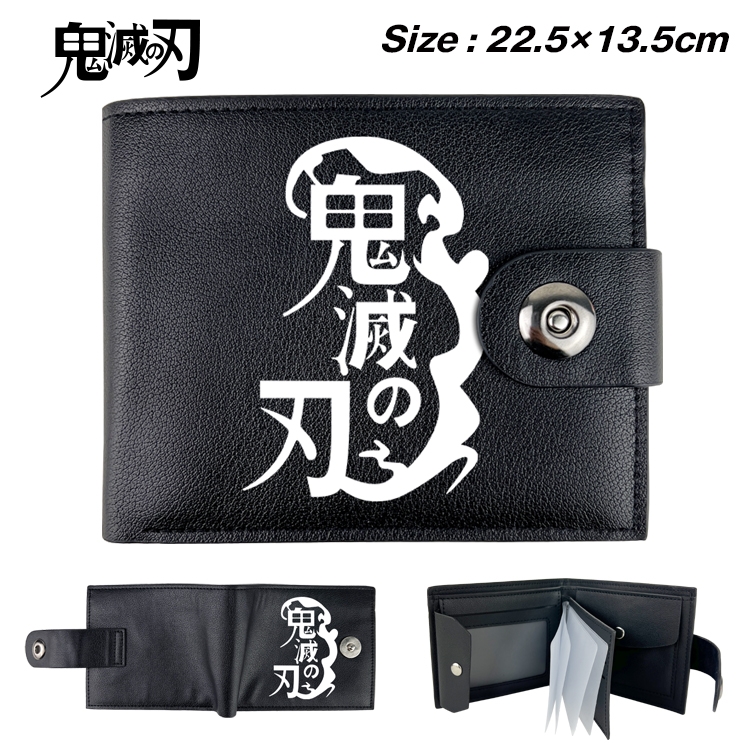 Demon Slayer Kimets Anime Leather Magnetic Buckle Two-fold Card Holder Wallet 22.5X13.5CM 