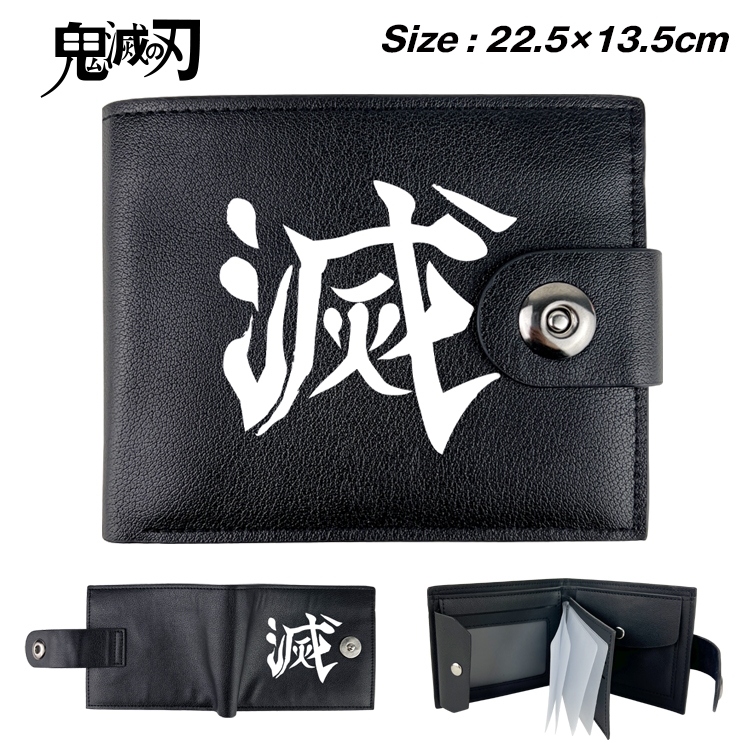 Demon Slayer Kimets Anime Leather Magnetic Buckle Two-fold Card Holder Wallet 22.5X13.5CM 