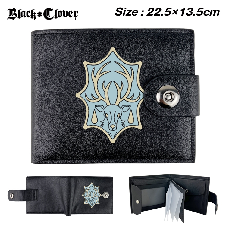 black clover Anime Leather Magnetic Buckle Two-fold Card Holder Wallet 22.5X13.5CM 