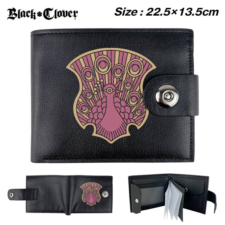 black clover Anime Leather Magnetic Buckle Two-fold Card Holder Wallet 22.5X13.5CM 