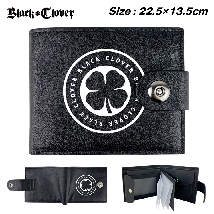 black clover Anime Leather Magnetic Buckle Two-fold Card Holder Wallet 22.5X13.5CM 