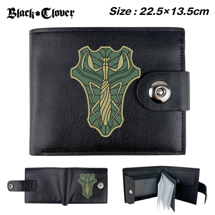 black clover Anime Leather Magnetic Buckle Two-fold Card Holder Wallet 22.5X13.5CM