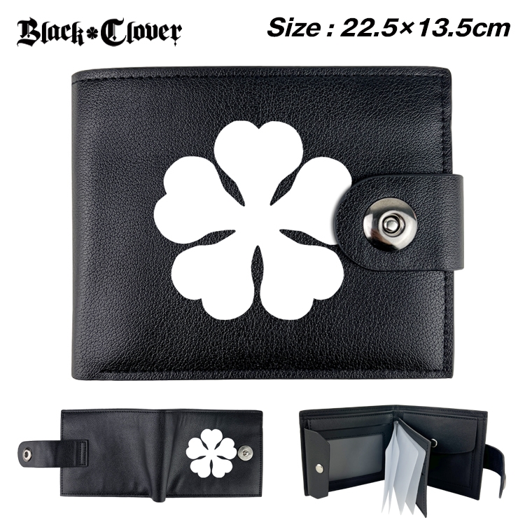 black clover Anime Leather Magnetic Buckle Two-fold Card Holder Wallet 22.5X13.5CM 