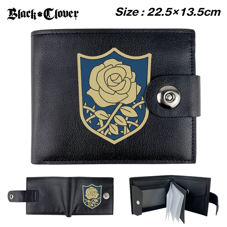 black clover Anime Leather Magnetic Buckle Two-fold Card Holder Wallet 22.5X13.5CM 