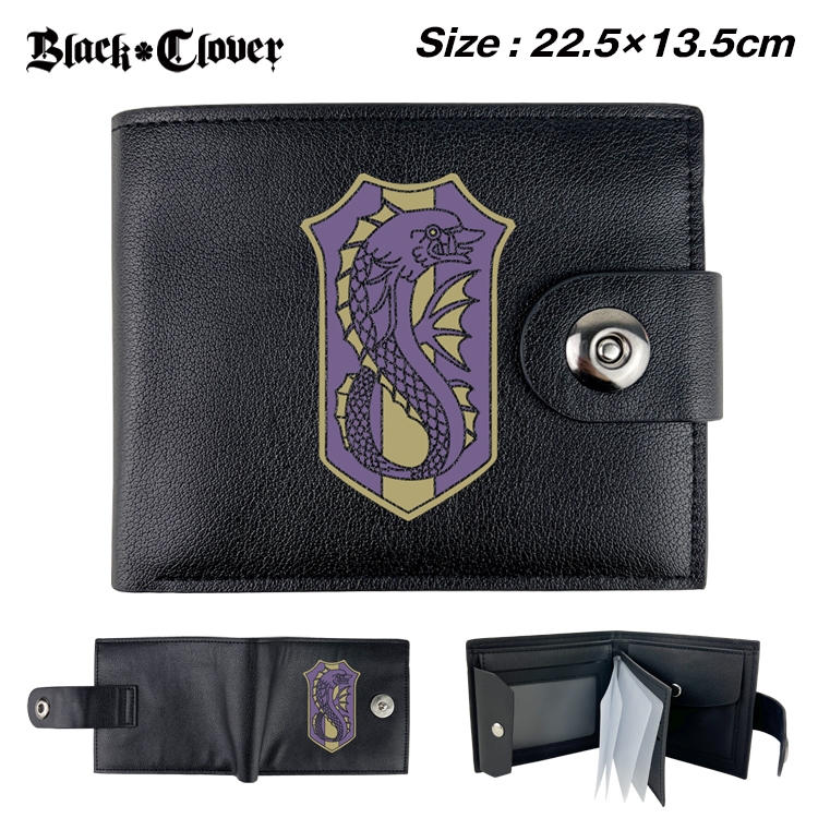 black clover Anime Leather Magnetic Buckle Two-fold Card Holder Wallet 22.5X13.5CM 