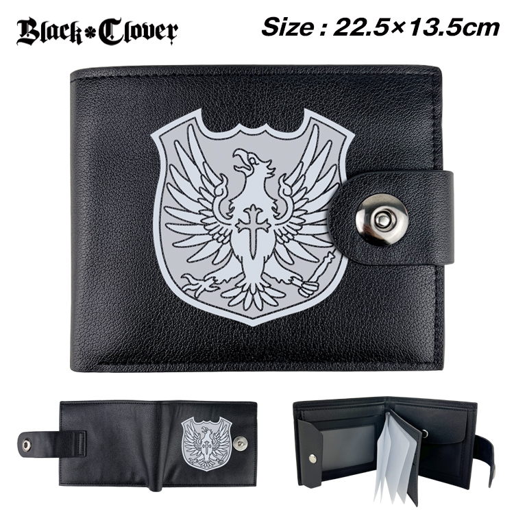 black clover Anime Leather Magnetic Buckle Two-fold Card Holder Wallet 22.5X13.5CM 