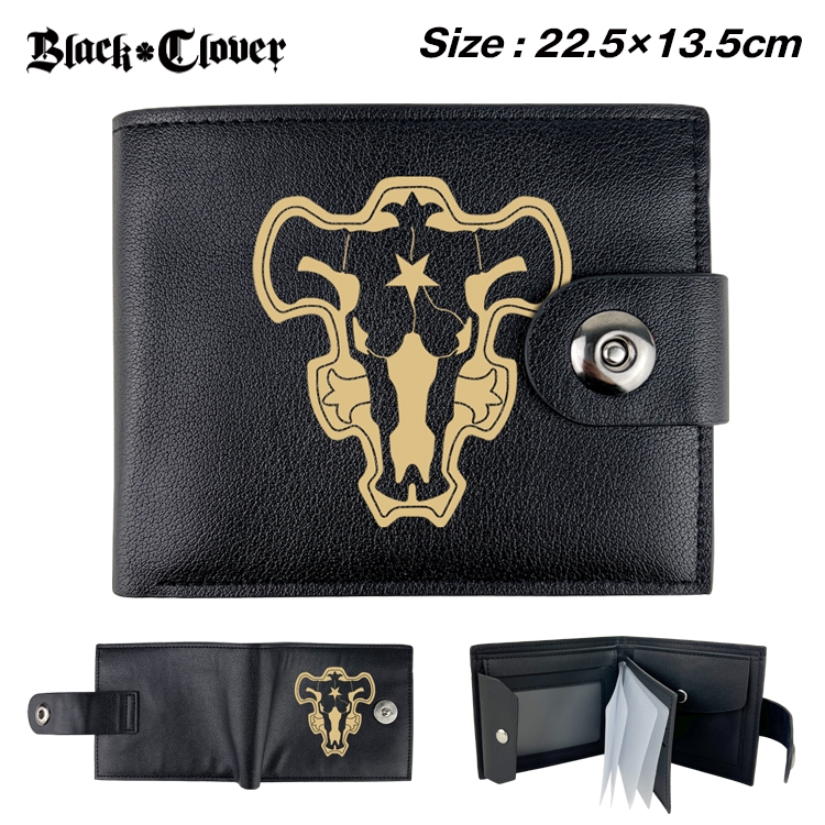 black clover Anime Leather Magnetic Buckle Two-fold Card Holder Wallet 22.5X13.5CM 