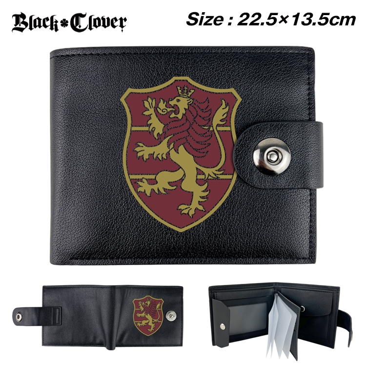 black clover Anime Leather Magnetic Buckle Two-fold Card Holder Wallet 22.5X13.5CM 