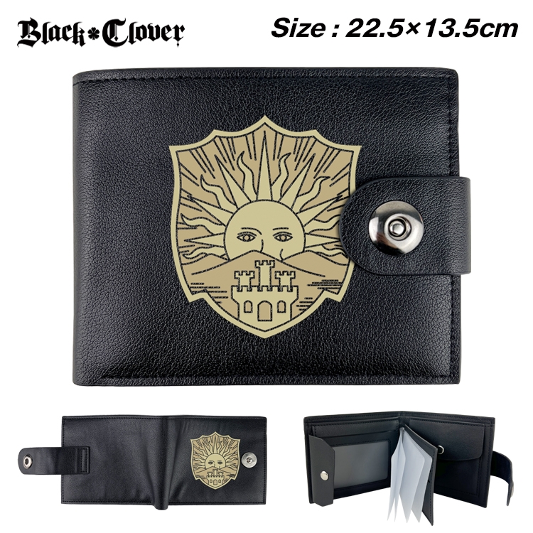 black clover Anime Leather Magnetic Buckle Two-fold Card Holder Wallet 22.5X13.5CM 