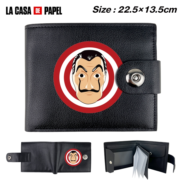 Money Heist  Anime Leather Magnetic Buckle Two-fold Card Holder Wallet 22.5X13.5CM 