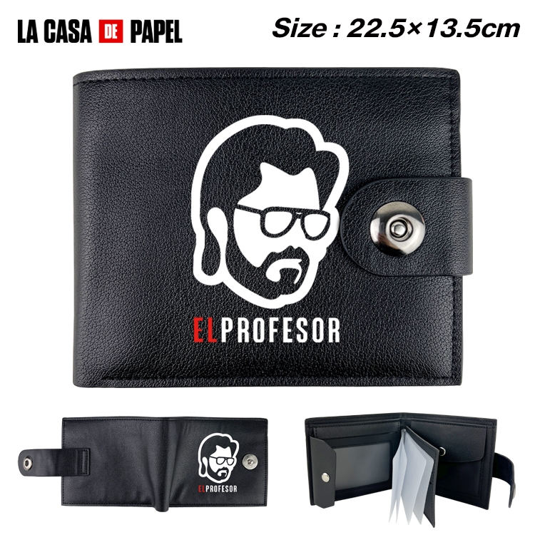 Money Heist  Anime Leather Magnetic Buckle Two-fold Card Holder Wallet 22.5X13.5CM 