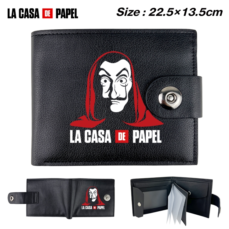 Money Heist  Anime Leather Magnetic Buckle Two-fold Card Holder Wallet 22.5X13.5CM 