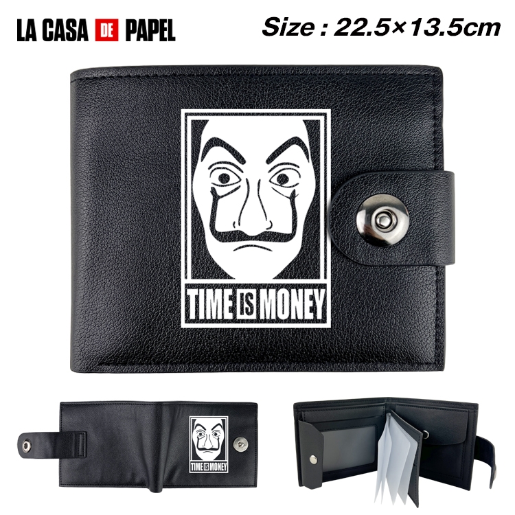 Money Heist  Anime Leather Magnetic Buckle Two-fold Card Holder Wallet 22.5X13.5CM 