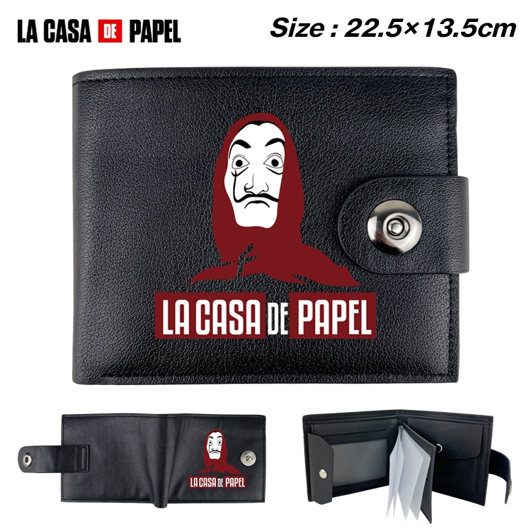 Money Heist  Anime Leather Magnetic Buckle Two-fold Card Holder Wallet 22.5X13.5CM 