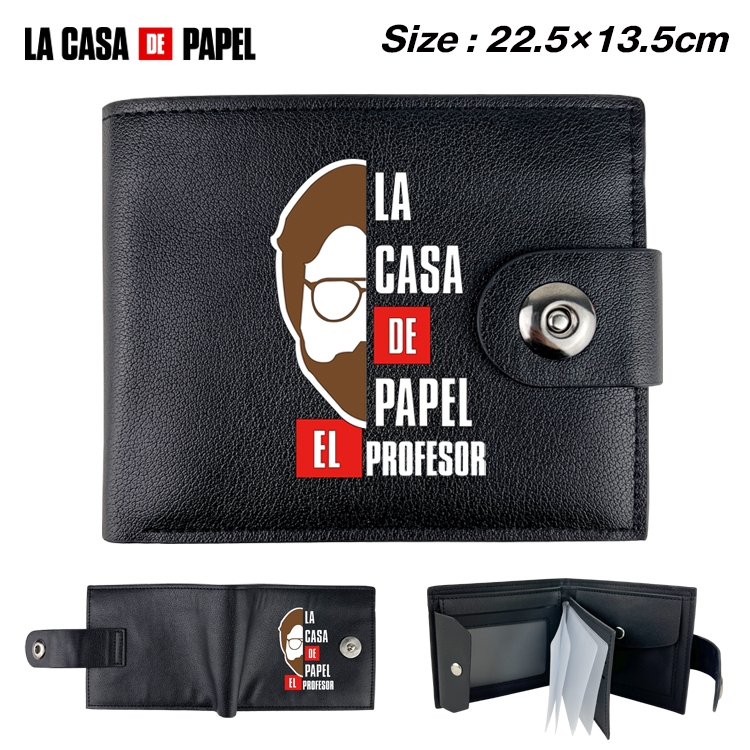 Money Heist  Anime Leather Magnetic Buckle Two-fold Card Holder Wallet 22.5X13.5CM 