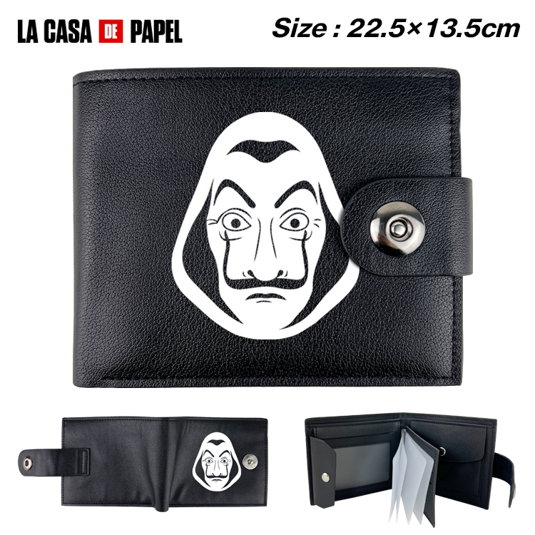 Money Heist  Anime Leather Magnetic Buckle Two-fold Card Holder Wallet 22.5X13.5CM 