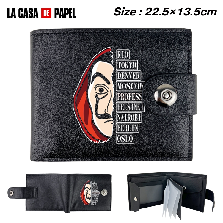 Money Heist  Anime Leather Magnetic Buckle Two-fold Card Holder Wallet 22.5X13.5CM 